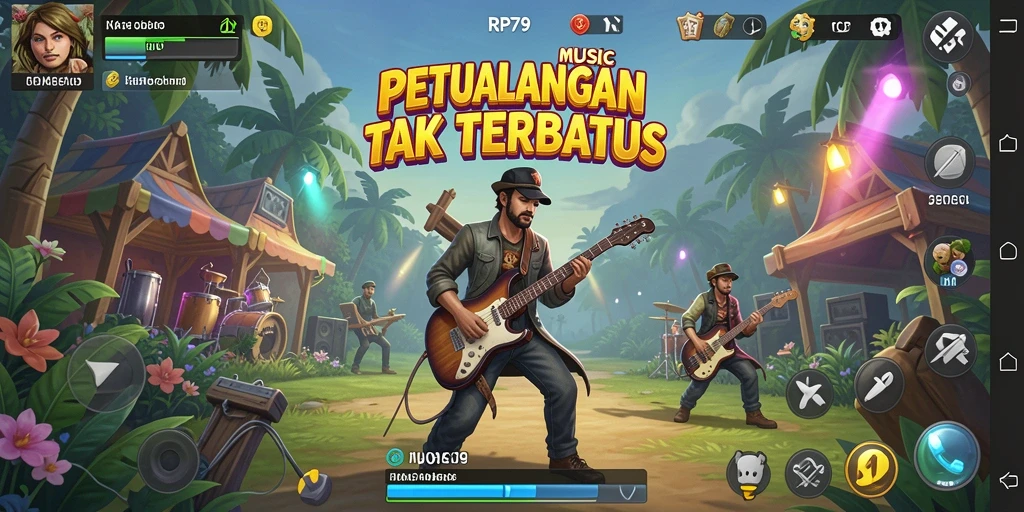 Tampilan gameplay RP79 dengan berbagai pilihan lagu yang menarik.