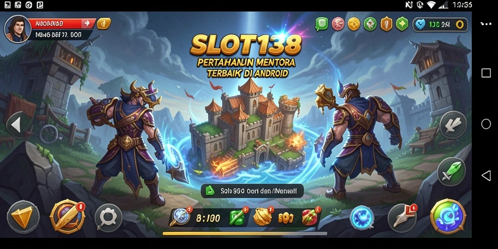 Tampilan gameplay SLOT138 yang menegangkan di medan pertempuran Tower Defense.