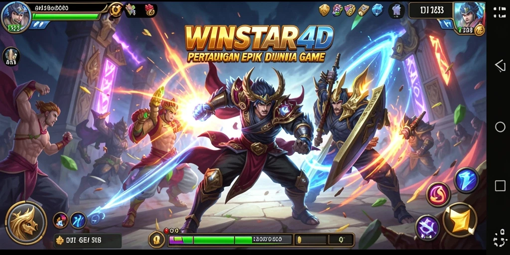 Screenshot gameplay <strong>WINSTAR4D</strong> menunjukkan aksi pertarungan seru dan karakter yang kuat.